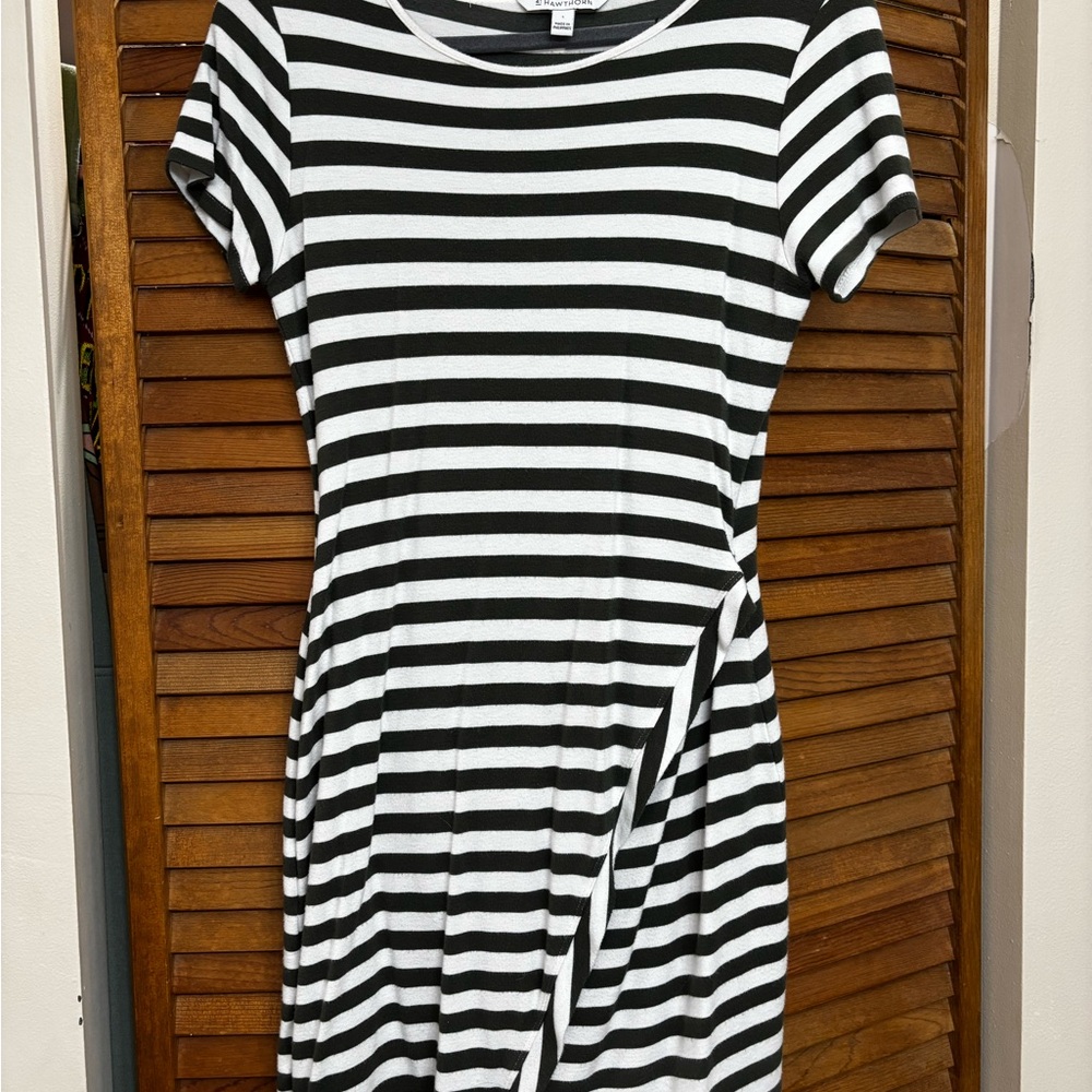 Striped Olive Green and White Women's Wrap Dress